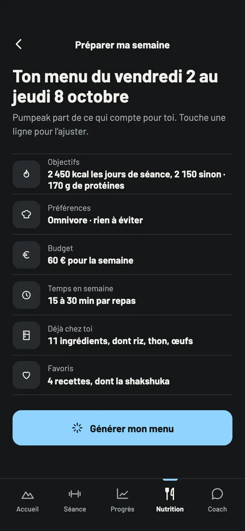 La préparation du menu de la semaine selon les objectifs et le budget